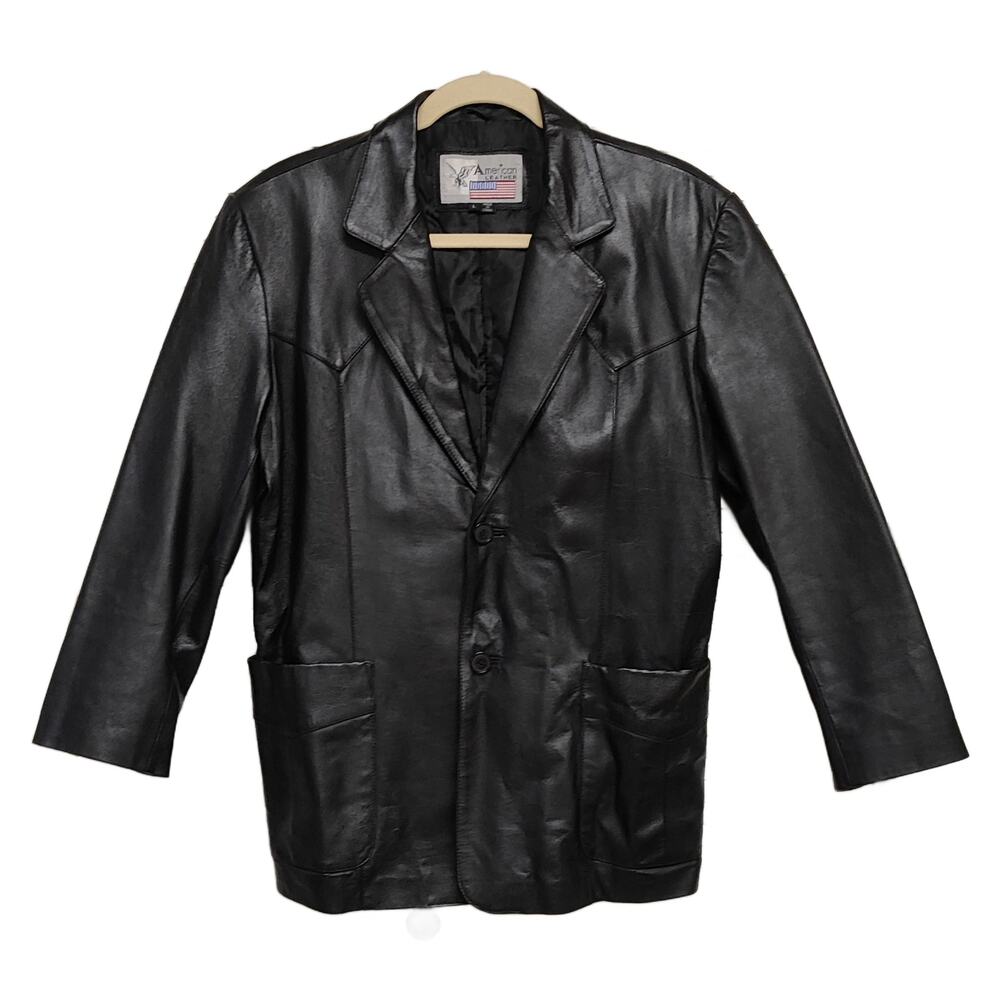 Vintage 90s Men's American Leather Western Blazer - Blk Genuine Leather - Size L